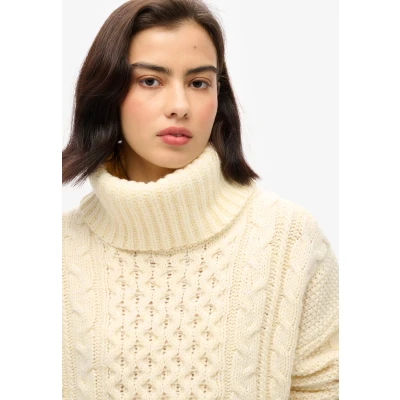 Afbeelding van Superdry Vrouwen Kabeltrui met Rolkraag Crème Grootte: 44