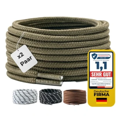Afbeelding van LaceHype 2 paar premium ronde veters, diameter 4 mm, voor werkschoenen, laarzen, outdoorschoenen en sportschoenen, scheurbestendige schoenveters, vervangende schoenveters van polyester, legergroen, 150 cm
