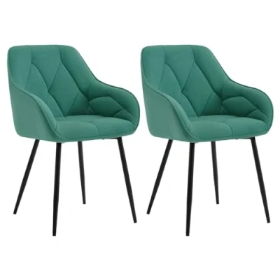 Afbeelding van WOLTU Set van 2 eetkamerstoelen, keukenstoel, eetkamerstoel, woonkamer, ergonomische stoel, armleunstoel, gestoffeerde zitting fluweel, metalen poten, turquoise, EZS02ts
