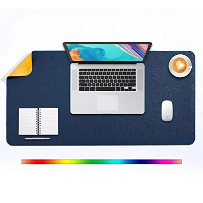 Afbeelding van Bureau Pad Grote, Bureaulegger, Uitgebreide Muis Mat, Grote Pad, Onderlegger XL, DOBAOJIA Blotter, Schrijven Dual Side Gebruik PU Leer Waterdicht 80 x 40cm (Donkerblauw/Geel)