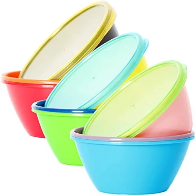 Afbeelding van Youngever 9 Stuks Plastic Kommen 350ML, met Deksels, Snackschalen, Kleine Kommen, Voedselopslagcontainers (Rainbow)