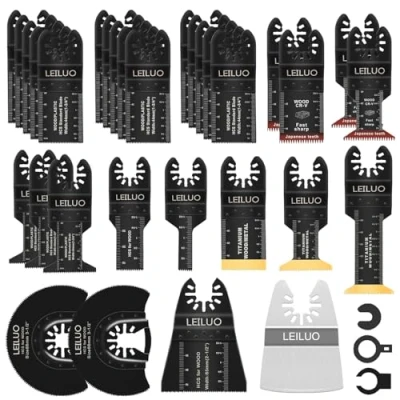 Afbeelding van LEILUO multitool, 34 stuks, oscillerende accessoires, voor hout, spijkers, gipsplaten, snijden, universele bevestigingen, met opbergtas, compatibel DeWALT Makita Dremel en meer