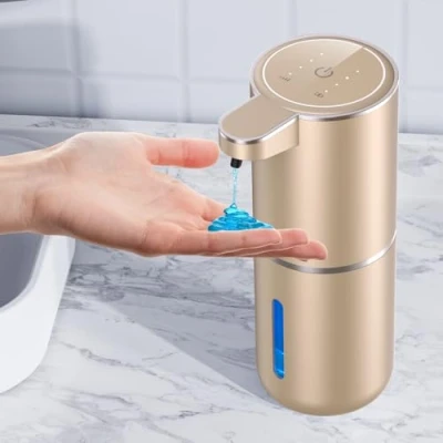 Afbeelding van Amyzavls automatische zeepdispenser, 380 ml, elektrische wandmontage, contactloze USB oplaadbaar met infrarood bewegingssensor voor badkamer, keuken, goud