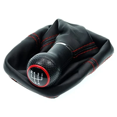 Afbeelding van L &amp; P Car Design L&amp;P A0254 1 schakelzak schakelmanchet zwart naad rood schakelknop 5 versnellingen 12mm compatibel met VW Golf 2 II 3 III Polo 6N Passat 35i UVM. GTI Look Klem Plug Play reserveonderdeel