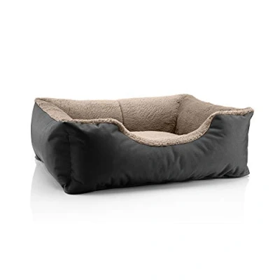 Afbeelding van BedDog® hondenmand TEDDY, vierkant hondenkussen, grote hondenbed, hondensofa, hondenhuis, met afneembare hoez, wasbaar, M, zwart/beige