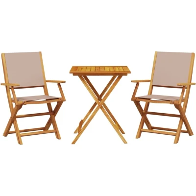 Afbeelding van vidaXL 3 delige Bistroset stof en massief hout taupe