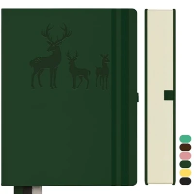 Afbeelding van Qefuna notitieboek A5 gelinieerd, Bullet Journal dik notitieblok, 360 pagina&#039;s, Hardcover lederen notitieboek, 100gsm gelinieerd papier voor vrouwen mannen kantoor schoolagenda, 14,5 x 21cm,groen