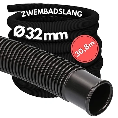 Afbeelding van 30,8 meter Kalitec zwembadslang 32 mm, zwart I mm slang zwembad voor zwembadpomp flexibele pompslang Made in Germany maatvast trapvast