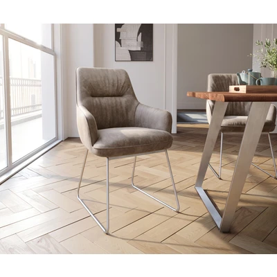 Afbeelding van Armleunstoel Zelia Flex met armleuning slipframe roestvrij staal taupe vintage