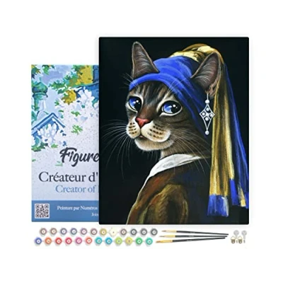Afbeelding van Figured&#039;Art Schilderen op Nummer Volwassenen met lijst Het jonge katje de parel Handwerk acrylverf Kit DIY Compleet 40x50cm Canvas al ingelijst