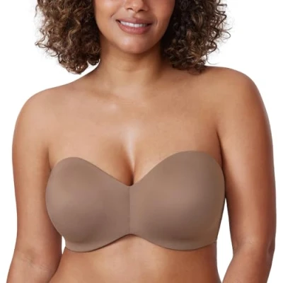 Afbeelding van DELIMIRA Strapless bh Voor Dames Zonder Beugel Minimizer Met Plus Ondersteuning Maten Bruin Paars 80D
