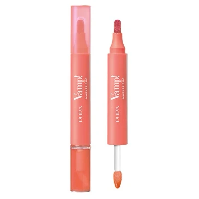 Afbeelding van Pupa Vamp! Marker Duo lippenstift + lipgloss met hyaluronzuur 3 in 1 voor definiëren, vullen en kleuren, lipcontouring verkrijgbaar 9 kleurvarianten (008 Orange Sorbet)