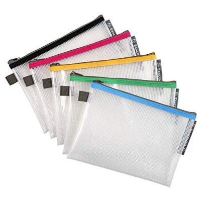 Afbeelding van Exacompta Ref 34140E Transparante Mesh zakken met ritssluiting Geschikt voor A5 documenten, 0,3 mm Nylone het opbergen van accessoires Diverse kleuren (Pack
