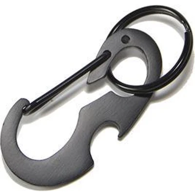 Afbeelding van Sleutelhanger musketonhaak zwart met flessenopener en ring