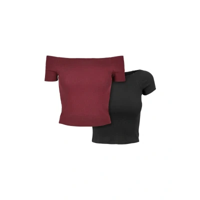 Afbeelding van Urban Classics OFF Shoulder 2PACK Tshirt basic, Dames, Maat: Small, Redwine black