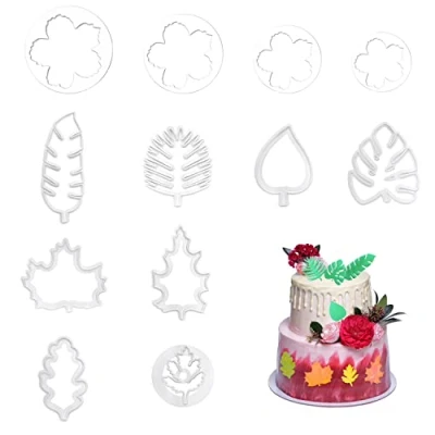 Afbeelding van ZHIQIN 12 Stks Cookie Cutters Set Blad Fondant Cutter Tropische Pioen voor Cake Decoreren DIY Cupcake Gebak Biscuit Bakvorm