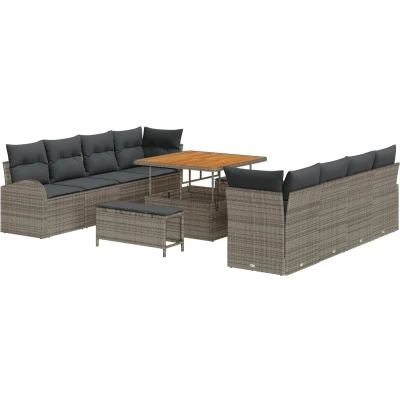 Afbeelding van vidaXL 11 delige Tuin Sofa Set met Kussens Grijs Poly Rattan Acacia