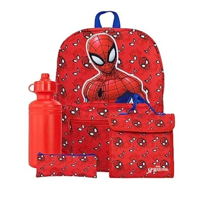 Afbeelding van Marvel Schooltas Set Spiderman Rugzak 4 delige I Lunchbox En Flessenset Met Pennenetui Rood