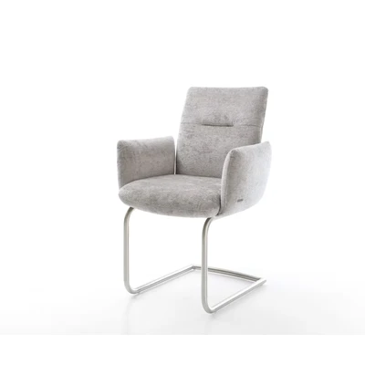 Afbeelding van DELIFE sledemodel Jova Flex met armleuning chenille zilver grijs rond roestvrij staal pocketveer kern