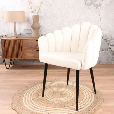 Afbeelding van DS4U Flower eetkamerstoel bouclé wit Boucle
