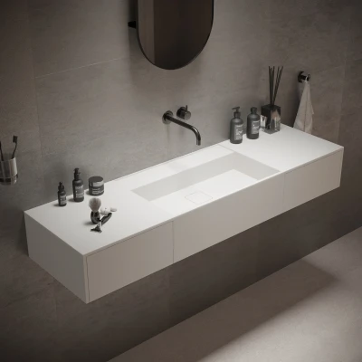 Afbeelding van Wastafel Ideavit Solidbliss 140x40x20 cm Solid Surface 2 Opberg Lades Mat Wit