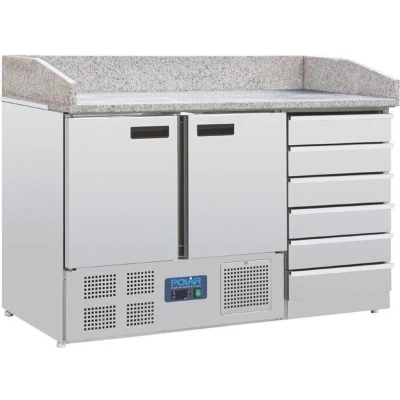 Afbeelding van Polar Pizza Werkbank Met Marmeren Blad En Deeglades 257ltr CT425 Horeca &amp; Professioneel