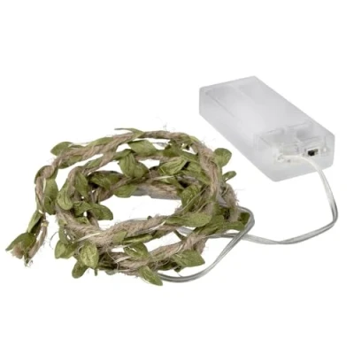 Afbeelding van Ideen mit Herz LED draadlichtketting touw met groene bladeren 10 leds warm wit werkt op batterijen incl. timerfunctie 1,25 m lang