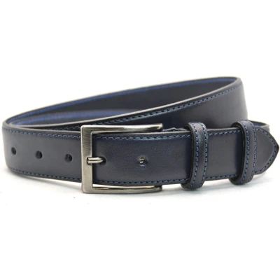 Afbeelding van Heren riem volnerf Leer Navy blauw 3.5 cm Breed Broekriem Nette Pantalon Maat: 105 / Totale lengte 120 Echt