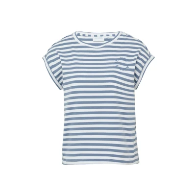 Afbeelding van comma casual identity Gestreiftes MIT ÜBERSCHNITTENEN Schultern Tshirt print, Dames, Maat: 48, Hellblau