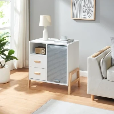 Afbeelding van Dressoir Kvaefjord sideboard wit grijs en naturel 66x60x40 cm [en.casa]