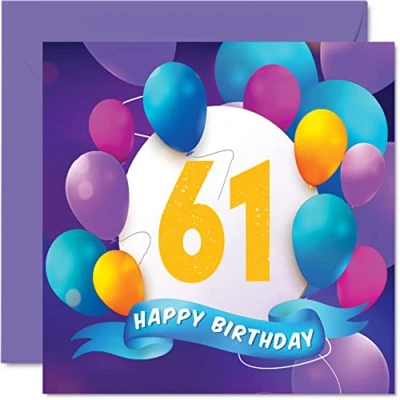 Afbeelding van 61e verjaardagskaart voor mannen vrouwen ballonfeest gelukkige verjaardagskaarten 61 jaar oude man vrouw mama papa tante oom opa oma opa, 145 mm x cadeau