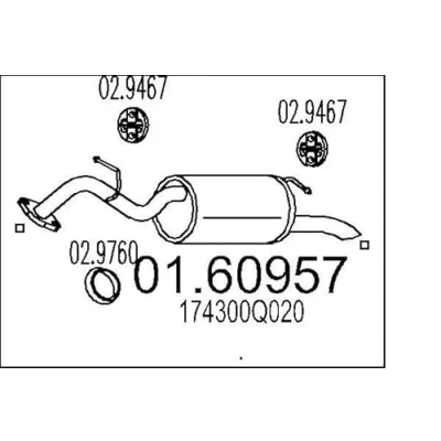 Afbeelding van MTS 01.60957 Einddemper 860mm TOYOTA: Yaris II Hatchback (XP9) 1.0 VVT i, GPL 2005 2011