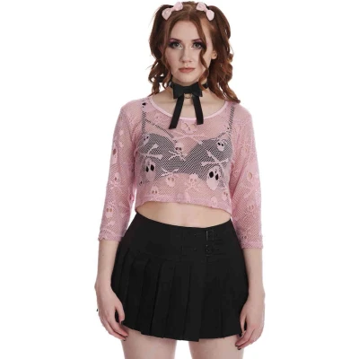 Afbeelding van Banned Skull Crop top XL Roze