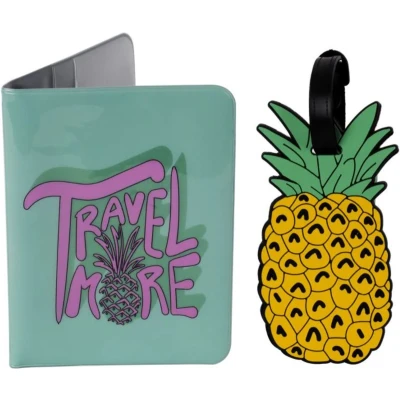Afbeelding van paspoort hoesje Ananas met bagagelabel