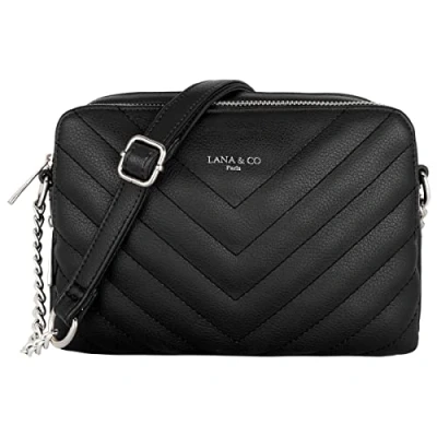 Afbeelding van CRAZYCHIC Gewatteerde schoudertas voor dames kleine handtas met ketting schouderband van PU leer rechthoekige tas 2 vakken ritssluiting stadstas, winkelen, avond, trendy, zwart.,