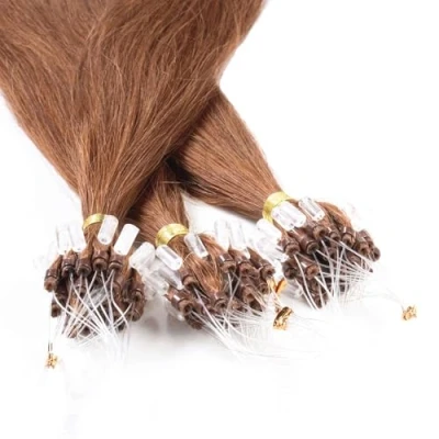 Afbeelding van hair2heart Microring Extensions van echt haar, glad, 25 strengen, 1 g, 40 cm, 8/03 lichtblond, natuurlijk goud