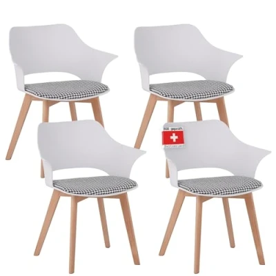 Afbeelding van Albatros eetkamerstoelen set van 4 Aalborg, Wit poten massief beukenhout, Scandinavisch retro design, comfortabele kuipstoel elegante keukenstoel, eetkamerstoel voor eettafel