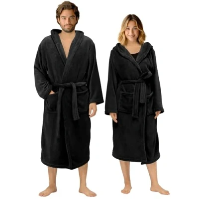 Afbeelding van HOMELEVEL Flanellen Oversize Badjas Unixex voor Vrouwen en Mannen Aankleedjurk Sauna Reizen Gezellig Zacht Zwart Maat 5XL