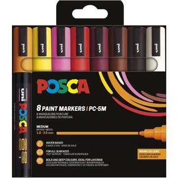 Afbeelding van Uni POSCA paintmarker PC 5M 8 stuks in warme kleuren