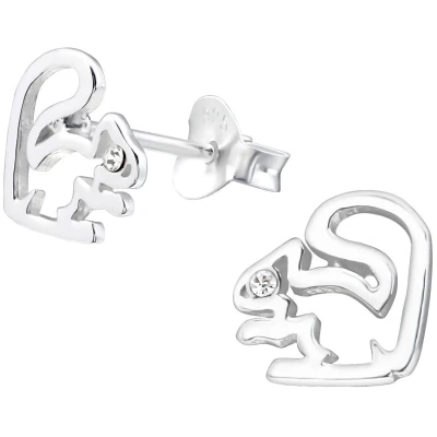 Afbeelding van JoyS Zilveren eekhoorn oorbellen 8 mm zilver met kristal oorknoppen kinderoorbellen