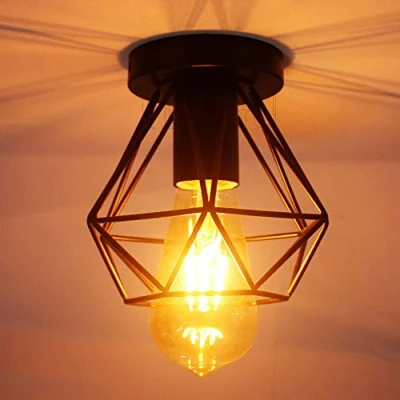 Afbeelding van iDEGU Vintage industriële plafondlamp met metalen kooi, zeshoekig, hanglamp, geometrisch design, E27 voor slaapkamer, café, restaurant, hal, gang, 16 cm, minikooi