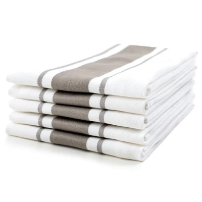 Afbeelding van Sticky Toffee 100% Katoenen Theedoeken, Set van 5 Keukenhanddoeken 50 x 70 cm Cappuccino Grijs Streep Absorberende Restaurant Bar Glazen Keukendoeken