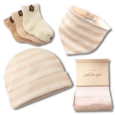 Afbeelding van LILEJO Babycadeau voor geboorte jongens en meisjes, eerste uitrustingsset in geschenkdoos, luiertaart, genderreveal of babyshower, 100% biologisch katoen