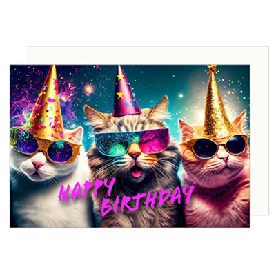 Afbeelding van Edition Seidel Premium verjaardagskaart met envelop. Wenskaart Billet Happy Birthday Humor grappig cool man vrouw tiener jongen meisje katten feest (G3504 SW023)