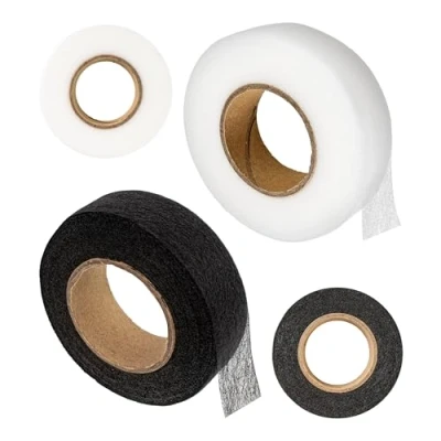 Afbeelding van Zoombandset om op te strijken, 50 meter, 20 mm breed, wit + zwart, polyamide strijkband, zoomvlies voor het repareren en van stof, gordijn, broek, kleding inkorten zonder naaien, kleefvlies