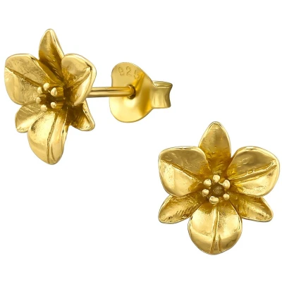 Afbeelding van JoyS Zilveren orchidee oorbellen 10 mm bloem oorknoppen 14k goudplating