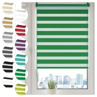 Afbeelding van Sonello dubbel rolgordijn Klemmfix duo zonder boren, 70cm x 130cm Groen, voor ramen en deuren vensterrolgordijn klemrolgordijn Easyfix dag nacht duorolgordijnen zonwering klemfix