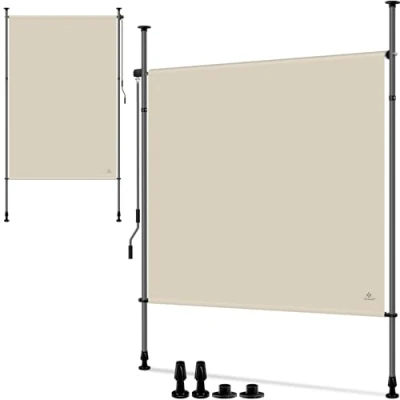 Afbeelding van KESSER® Klemluifel, verticaal zonnescherm, uittrekbaar en ondoorzichtig, met handslinger, zonder boren, balkon inkijkbescherming windscherm, voor tuin terras, waterdicht, beige