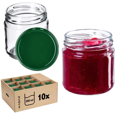 Afbeelding van KADAX kleine inmaakpotten, 200 ml, jampotten, diameter 66 mm, potten voor honing en specerijen, luchtdichte potten, weckpotten, ronde (10 stuks, groen)