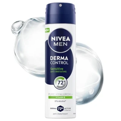 Afbeelding van NIVEA MEN Derma Control Sensitive Man Antitranspirant 72h Hyaluronzuur Spraybescherming 150 ml